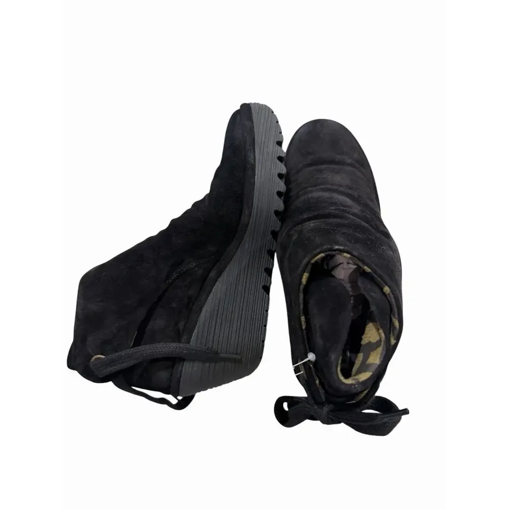 $180 New FLY London Women’s US‎ 7.5 EU 38 Yebi Wedge Boot Shoe Black Leather Y2K